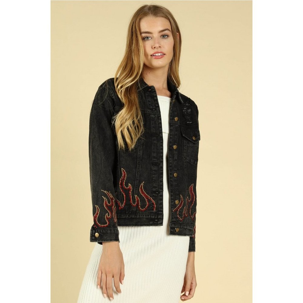 Honey Punch Distressed Denim Jacket, Vintage Black